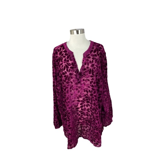 Torrid 3 3X Burgundy Floral Velvet Burnout V Neck Tunic - Picture 1 of 4